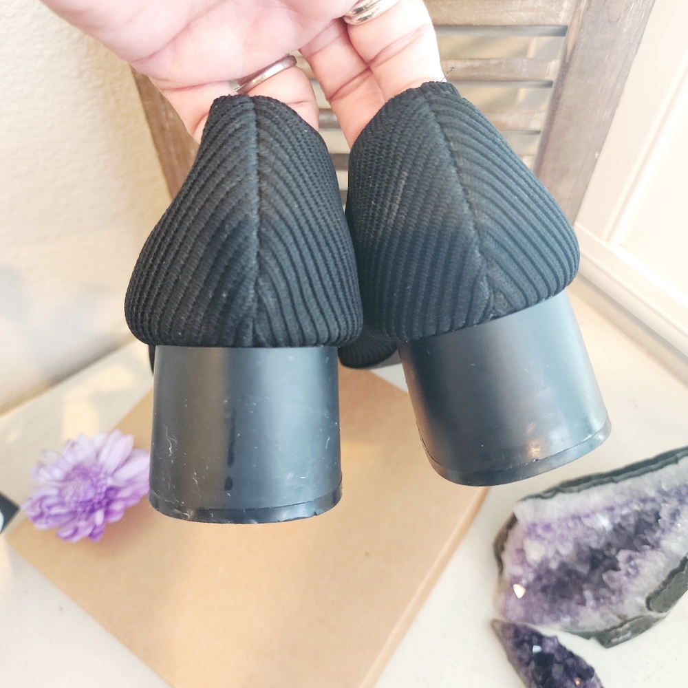 VIVAIA MELODY PUMPS BLACK KNIT FABRIC SQUARE TOE CHINKY BLOCK HEEL SIZE 39 - Picture 9 of 13